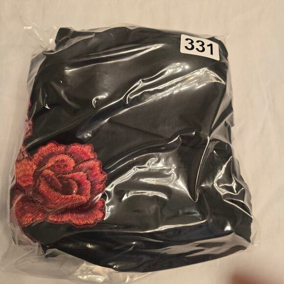 Black Mini Dress Sz S Sweetheart Embroided Rose Applique Strappy Whimsigoth Y2K - Picture 11 of 11